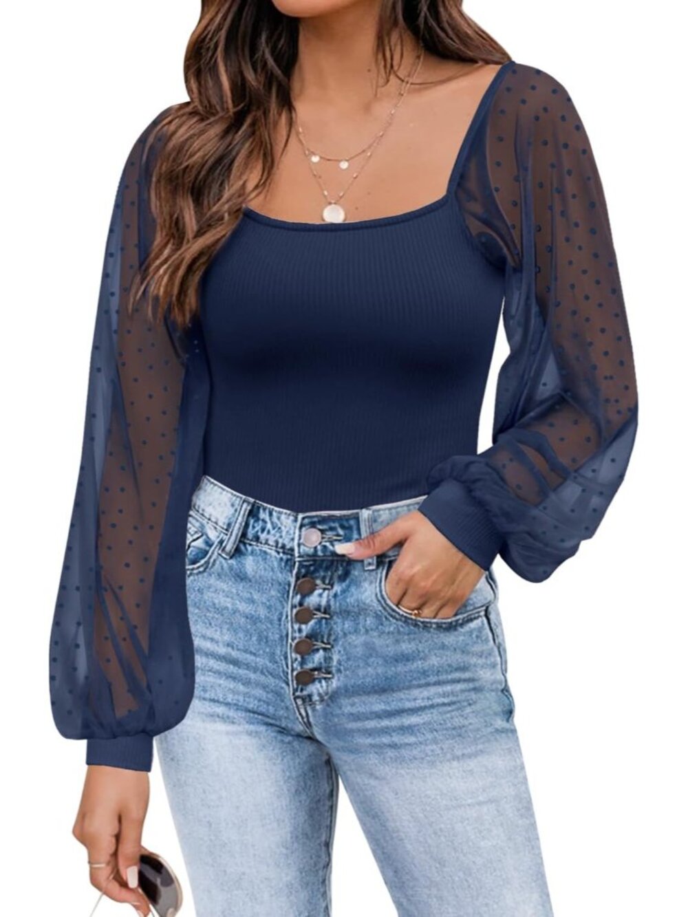 Womens Mesh Long Sleeve Shirts Casual Blouses Tops